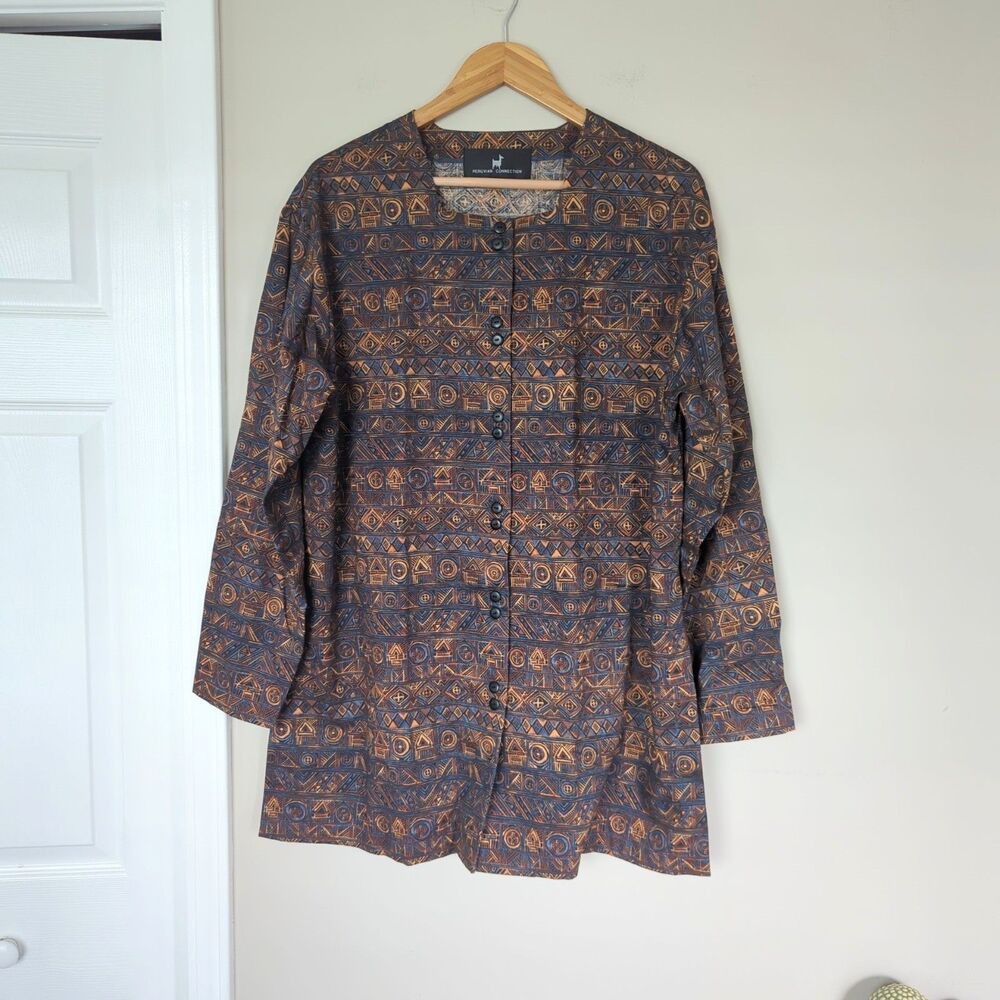 Peruvian Connection Aztec Patterned Shacket Pima Cotton Large Artsy Eclectic